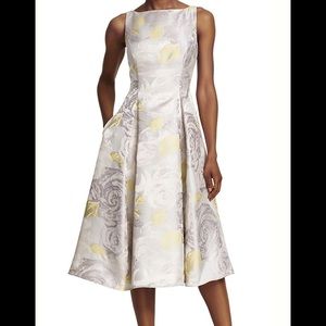 Silver Sleeveless Floral Tea Length Dress